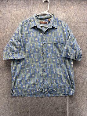 Tori Richard Shirt Mens Large Blue Palm Tree Hawaiian Short Sleeve Button Front